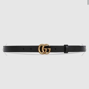 GUCCI - THIN LEATHER BELT WITH DOUBLE G BUCKLE